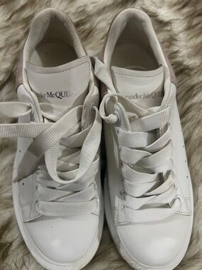 Alexander McQueen White Leather Sneakers with Pale Pink Heel